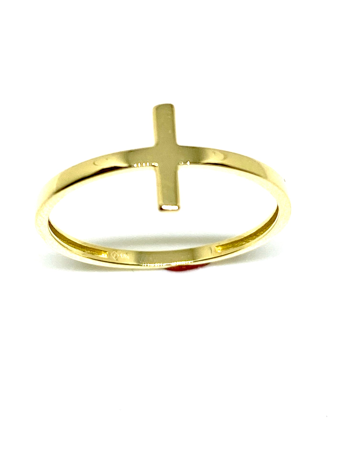 Yellow Gold Jesus Sideways Cross Band Ring