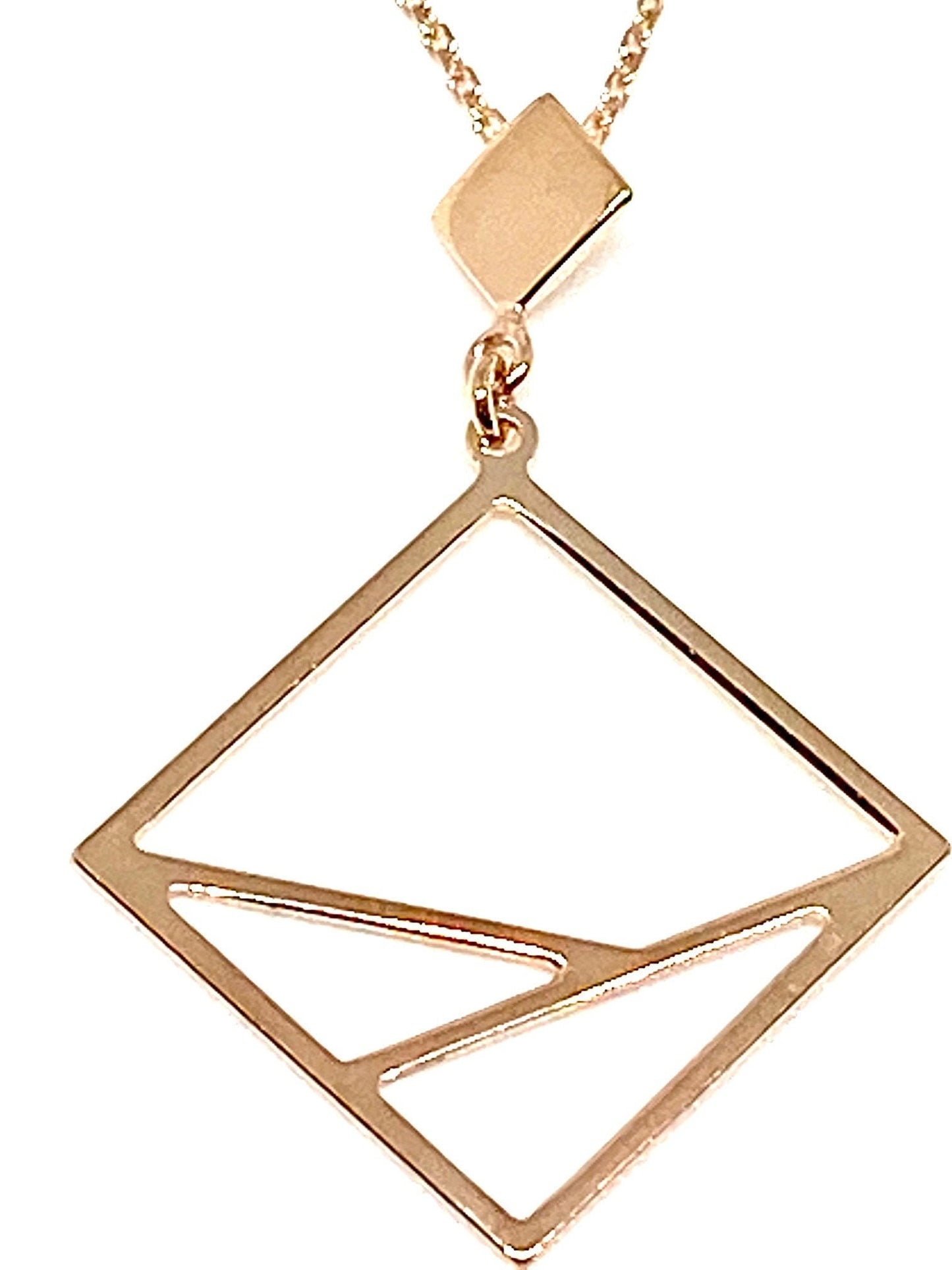 Rose Gold Geometric Cube Modernist Pendant Chain Necklace