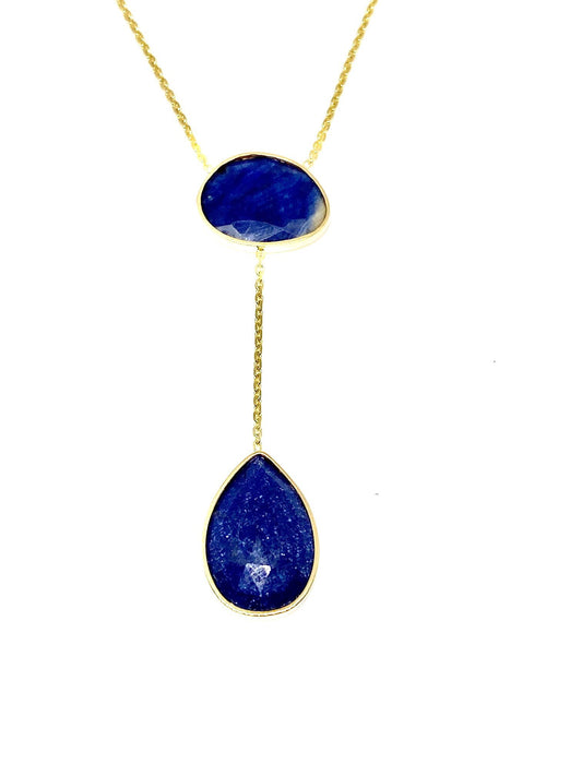Teardrop Blue Sapphire Gold Necklace
