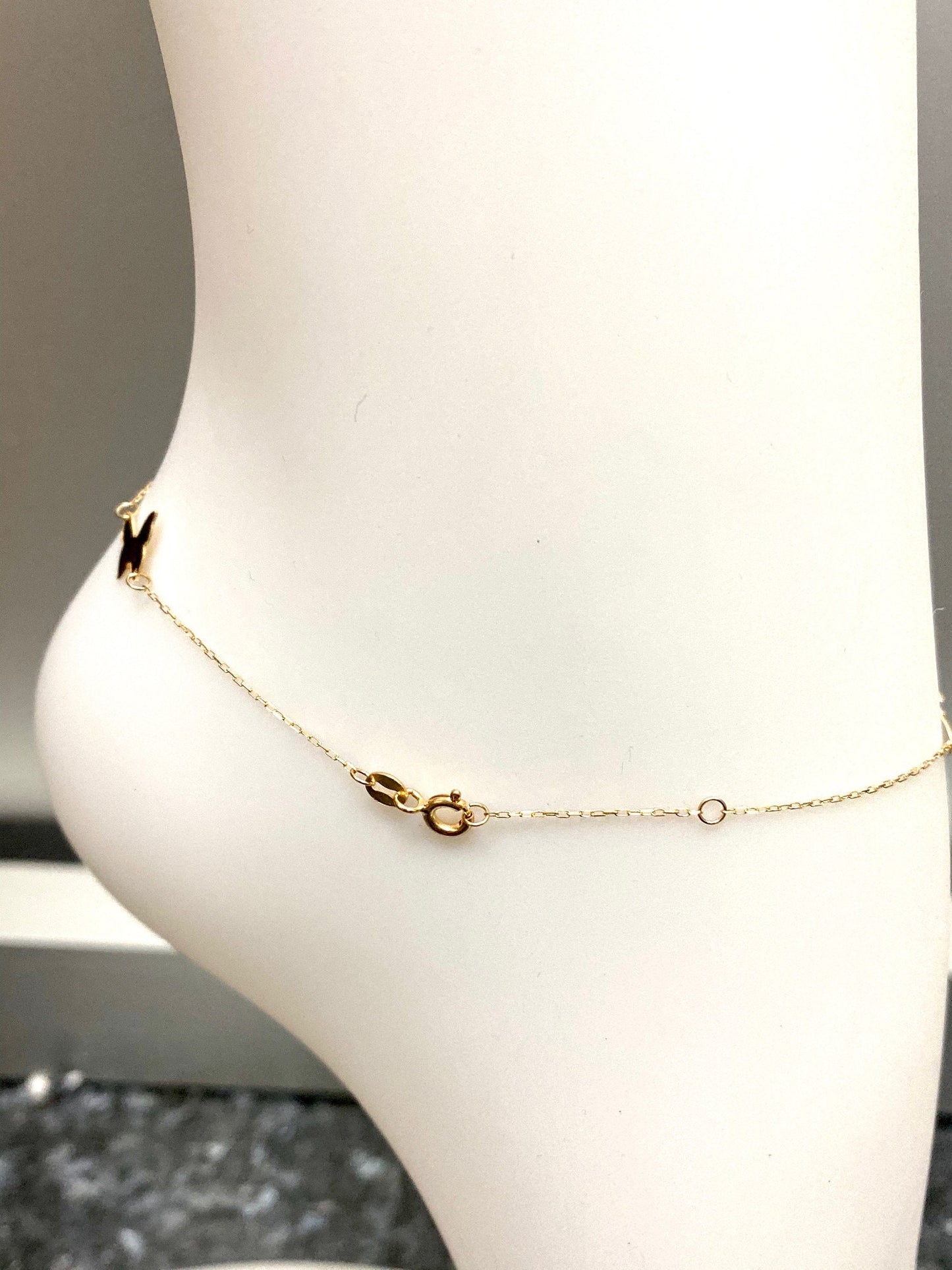Fine Solid Yellow Gold Butterfly Station Anklet