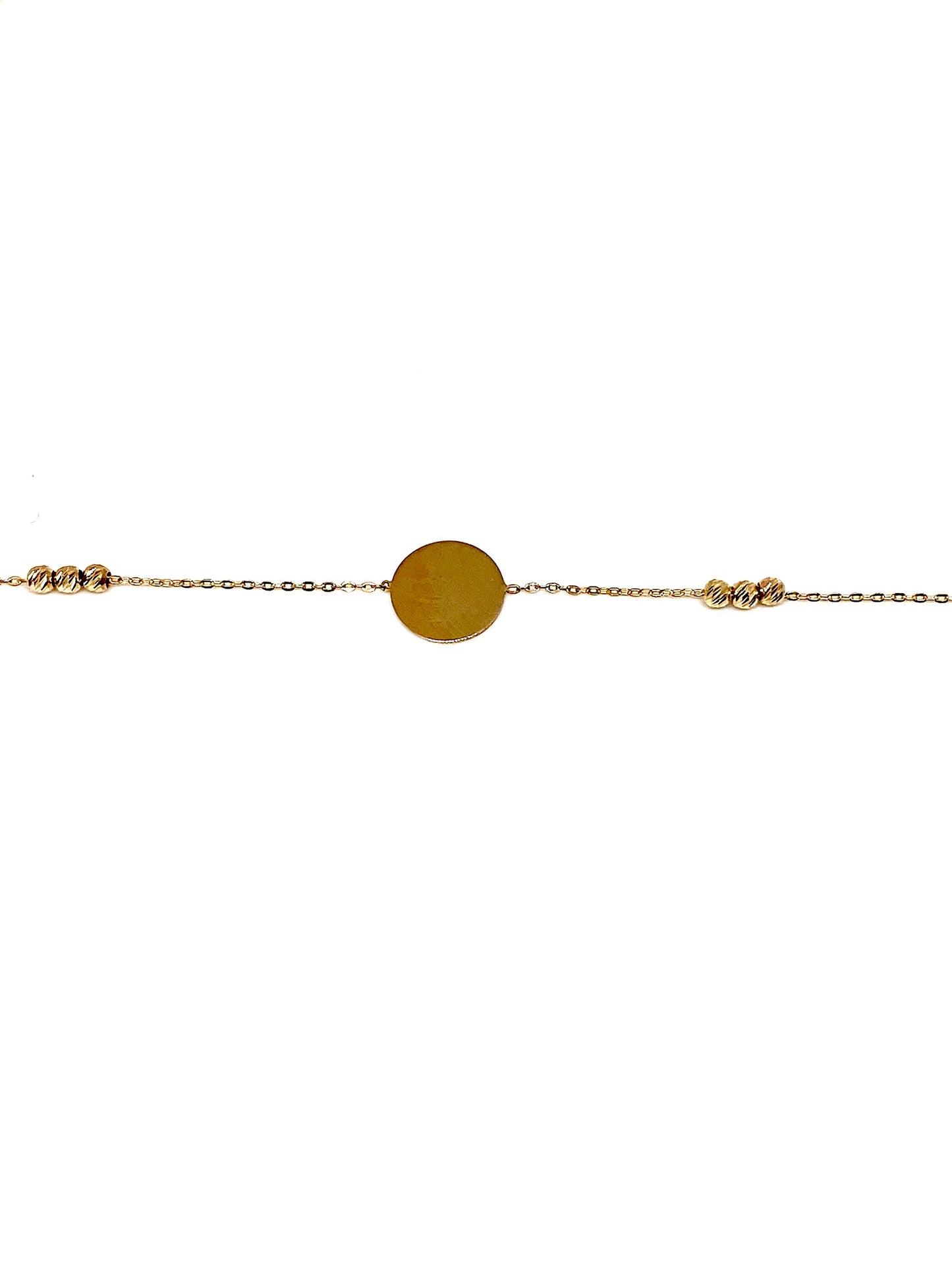 Yellow Gold Round Circular Disc & Beads Chain Necklace