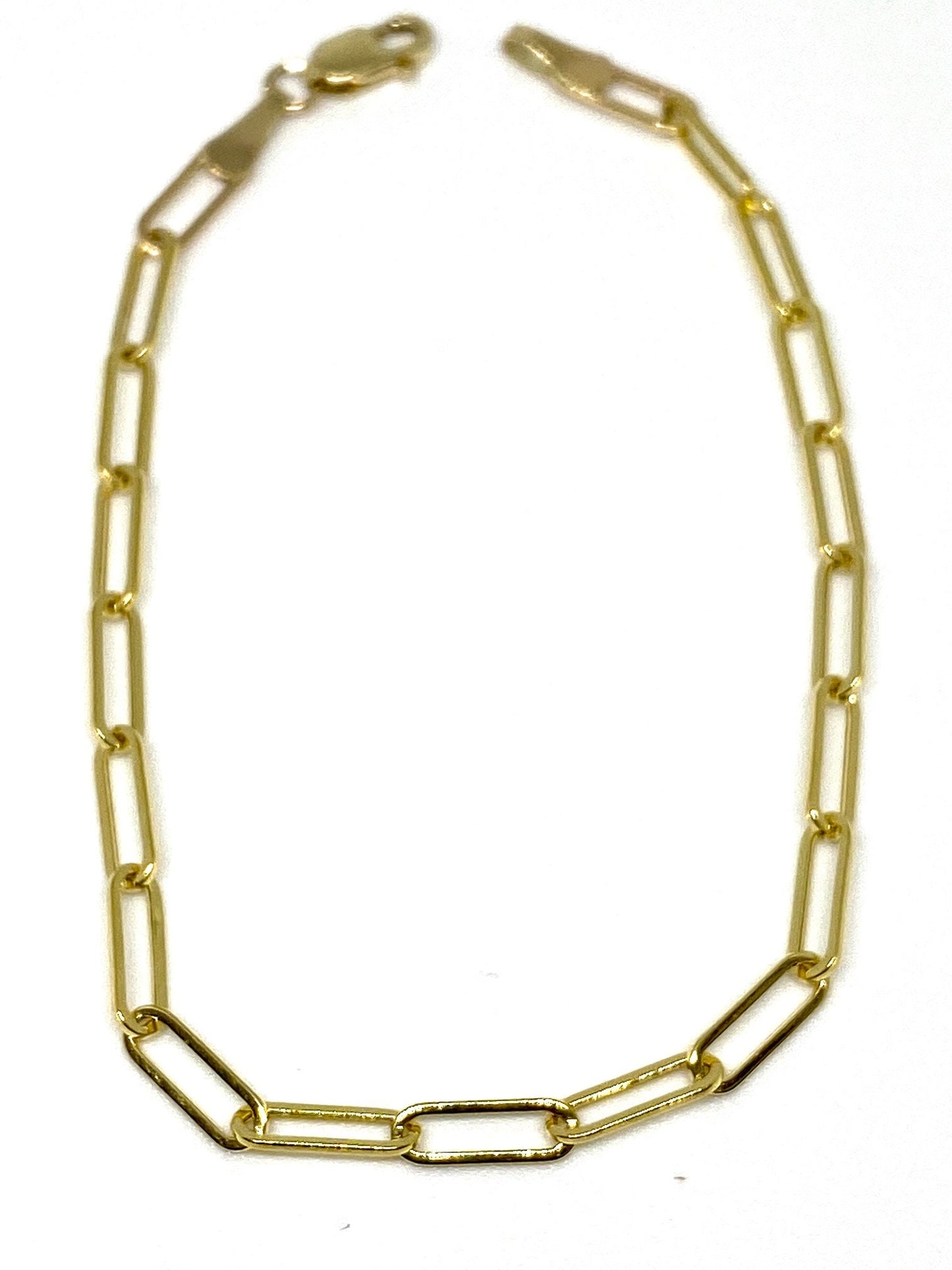 Yellow Gold Paperclip Link Chain Bracelet