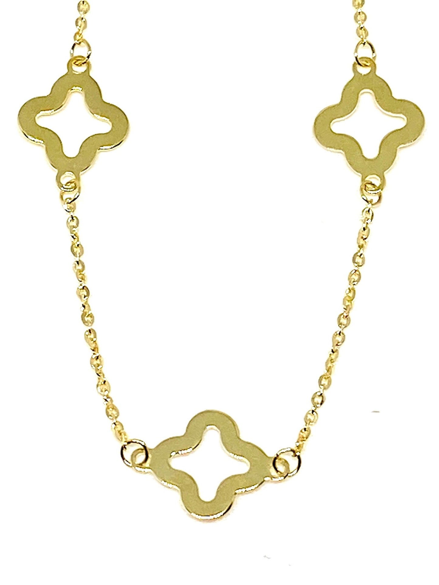 Yellow Gold Clover Flower Station Chain Bracelet