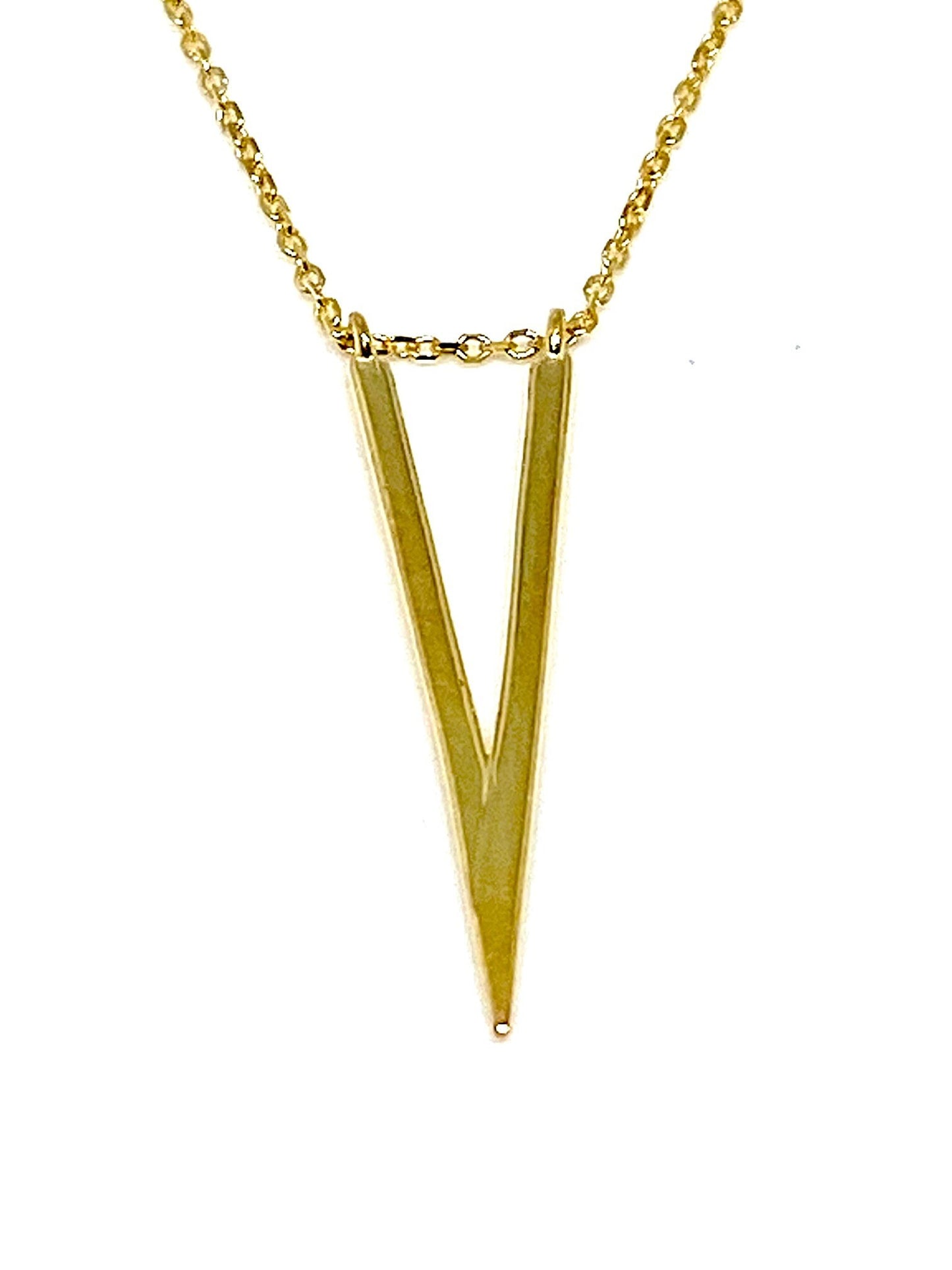 Yellow Gold V Shaped Modernist Pendant Chain Necklace