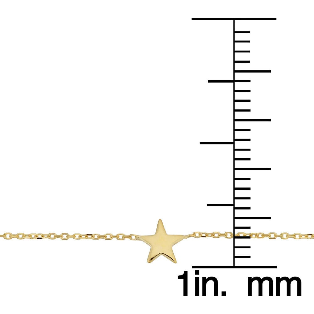 Yellow Gold Mini Star Station Rolo Link Adjustable Chain Anklet Bracelet