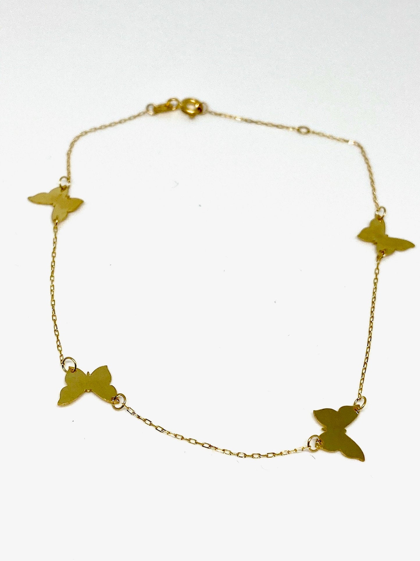 Fine Solid Yellow Gold Butterfly Station Anklet