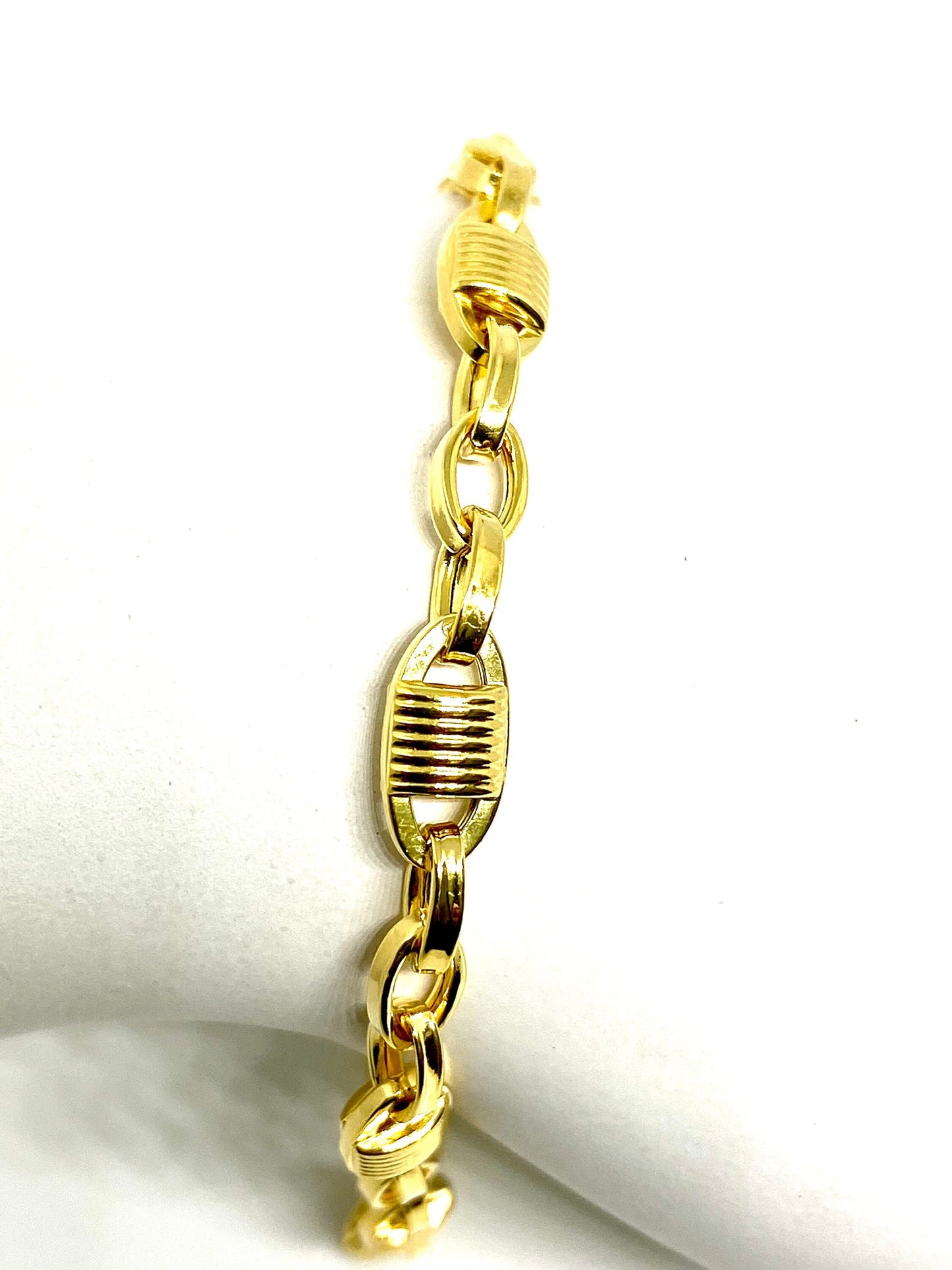 Designer Gold Over Sterling Silver Fancy Oval Link Bracelet