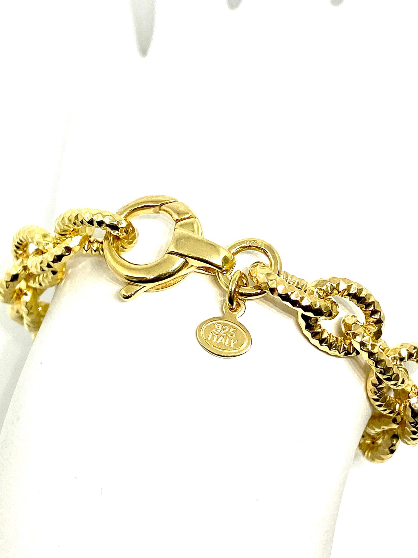 Yellow Gold Over Sterling Silver Diamond Cut Oval Link Chain Bracelet