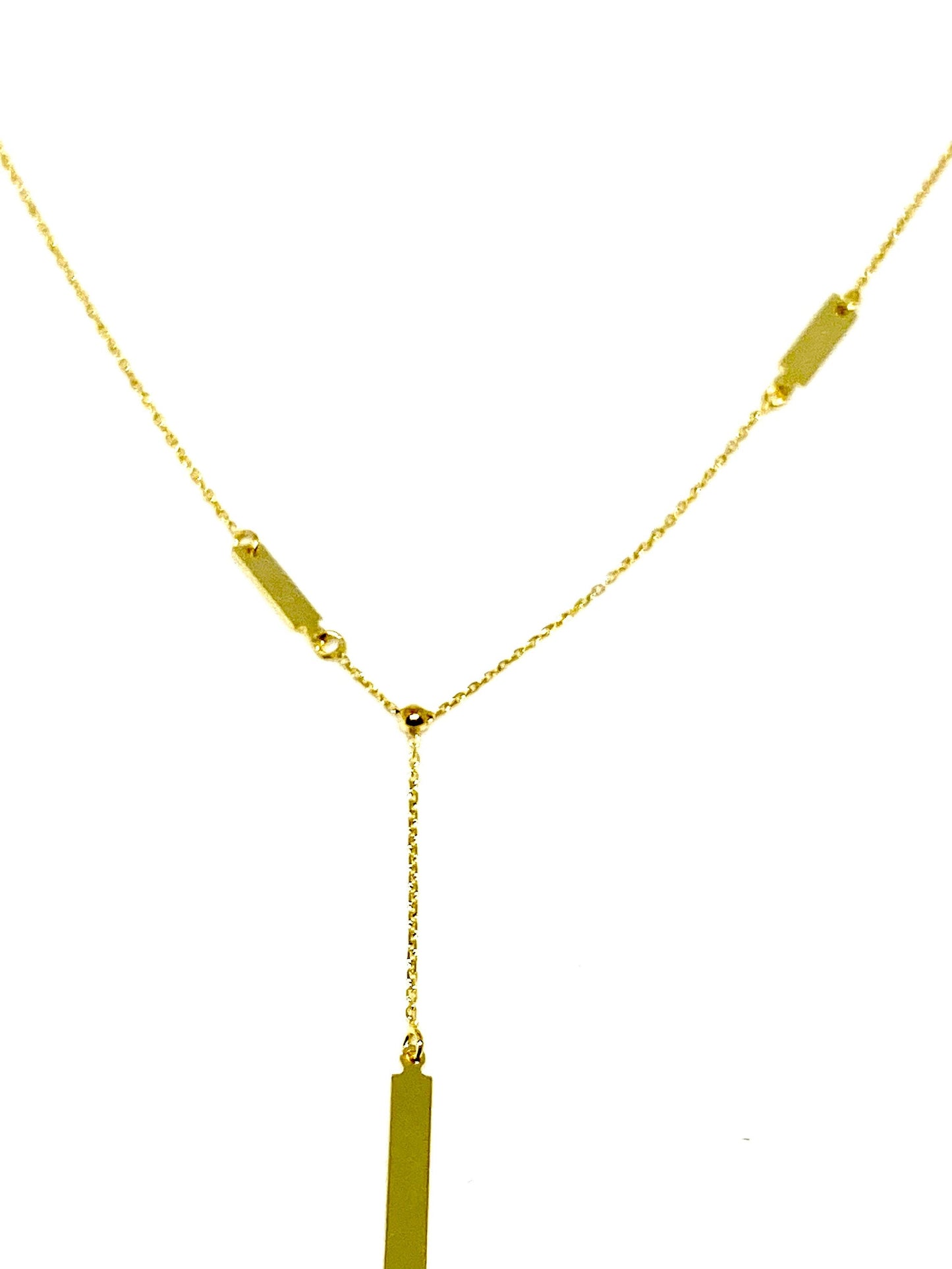 Yellow Gold Bar Station Lariat Pendant Chain Necklace
