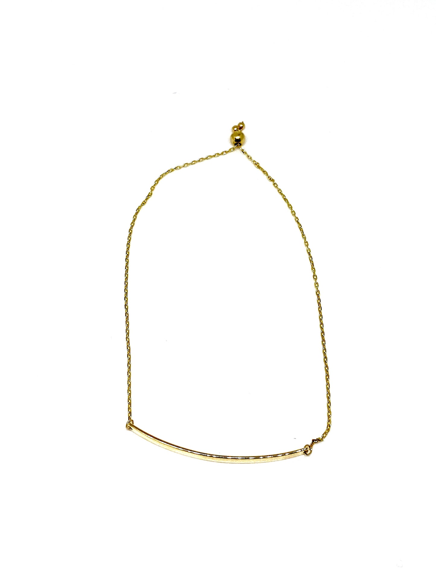 Yellow Gold Curved Bar Adjustable Bolo Chain Bracelet