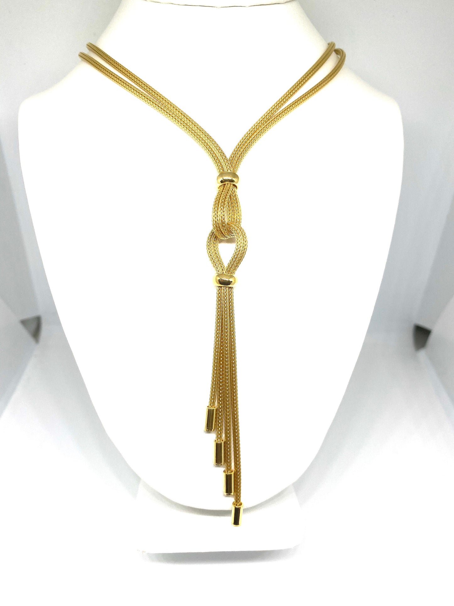 Yellow Gold Over Sterling Silver 2-Strand Mesh Lariat Necklace