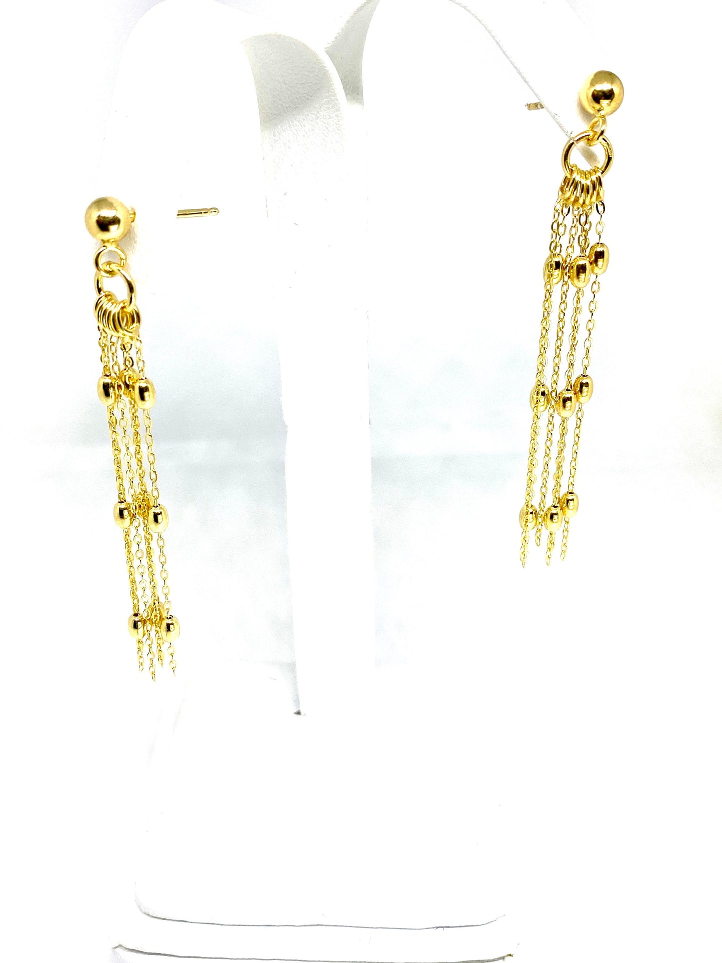 Gold over sterling silver 6-string BEADS DANGLE Drop Hanging Earrings
