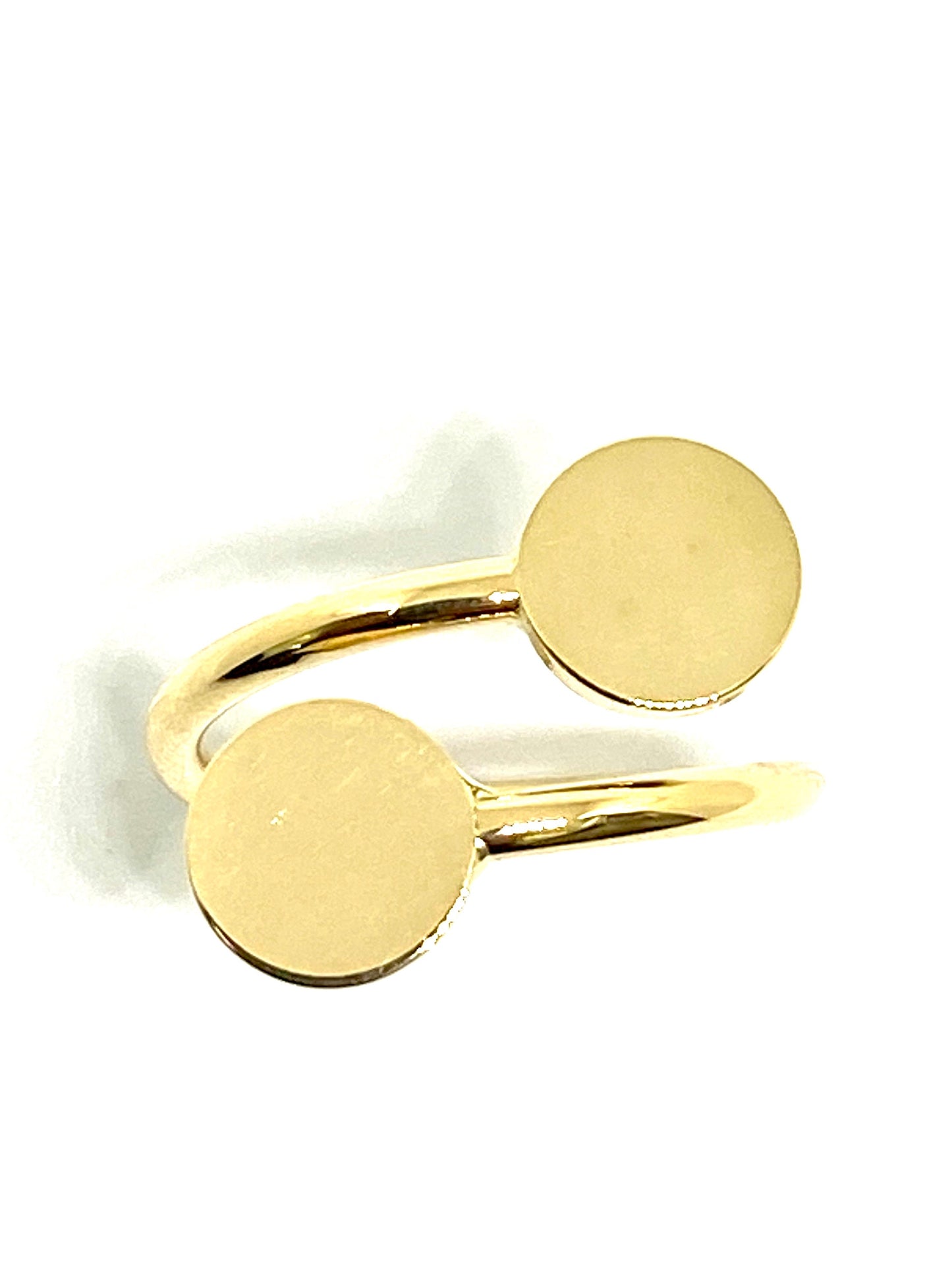 Yellow Gold Round Disc Bypass Design Modernist Adjustable Band Ring
