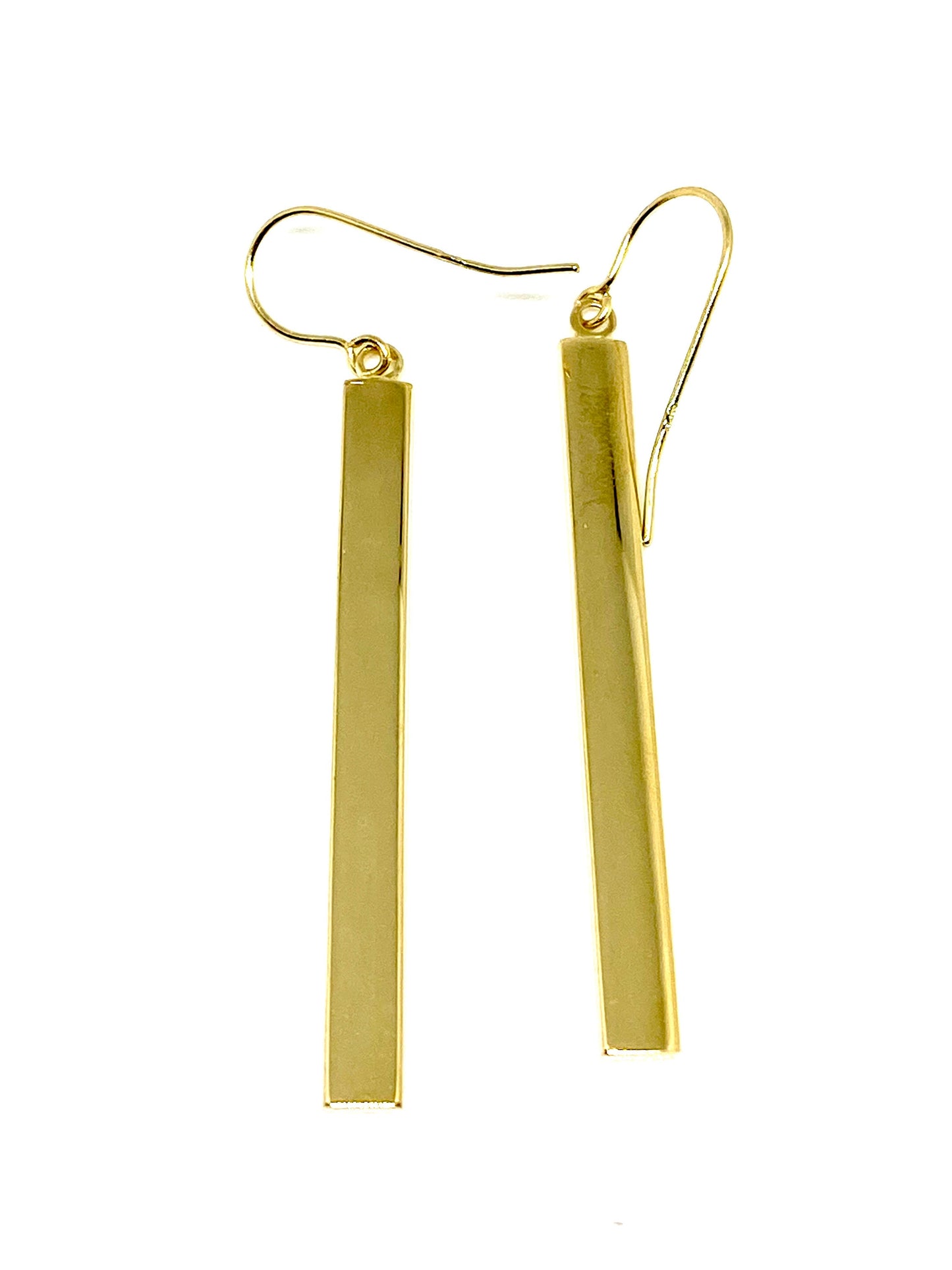 Yellow Gol Diamond-Cut Bar Dangle Drop Earrings