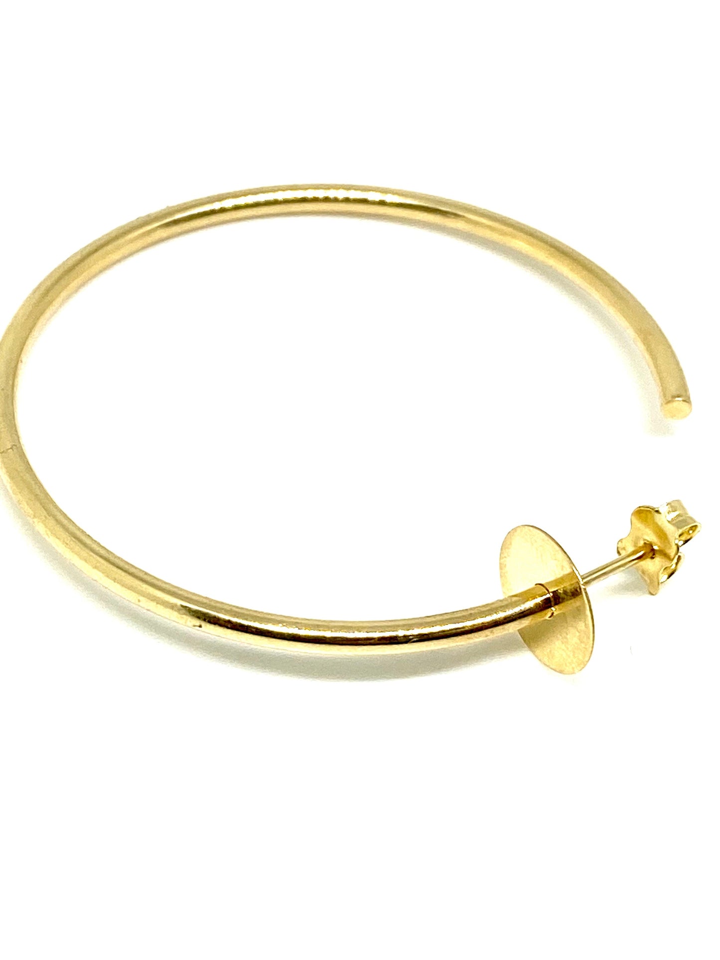 Solid Yellow Gold Round Disc Open Hoop Earrings