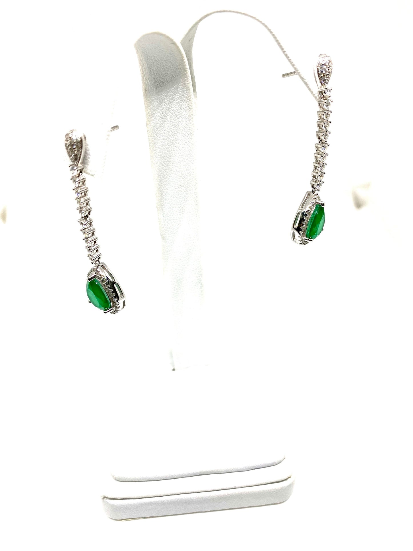 Sterling Silver Emeralds Dangling cz Earrings