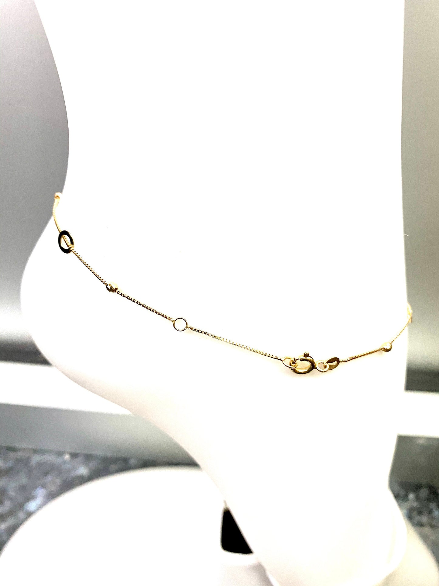 Solid Yellow gold Bead/Circle Station adjustable ANKLET BRACELET