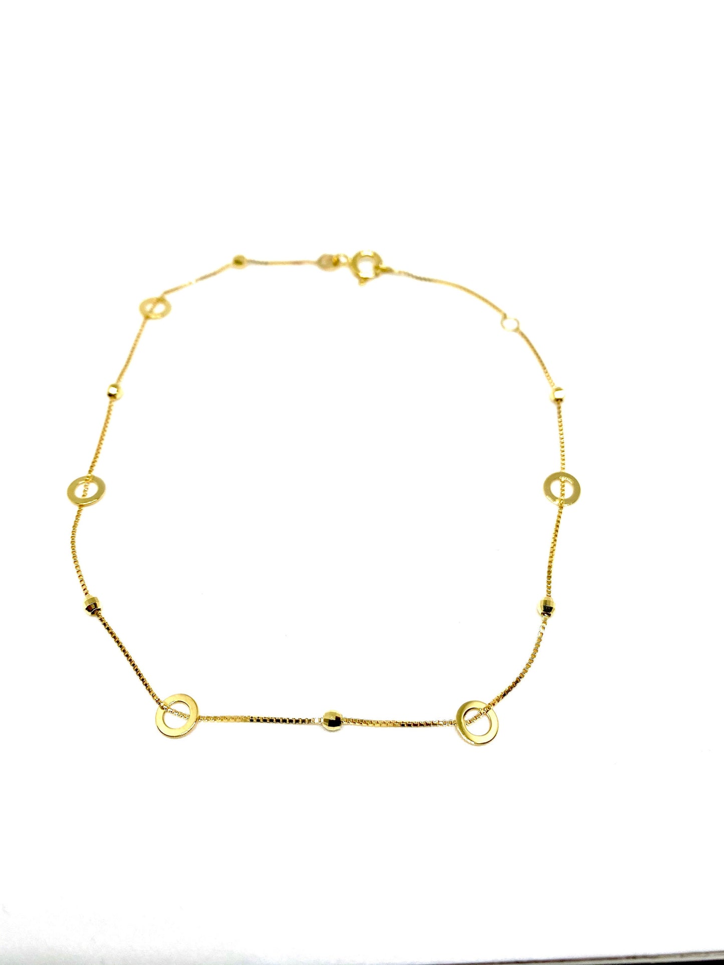 Solid Yellow gold Bead/Circle Station adjustable ANKLET BRACELET