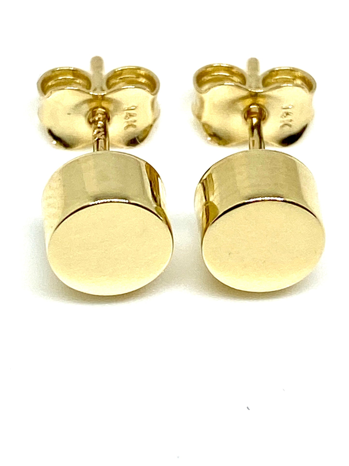 Yellow Gold Round Cylinder Stud Earrings