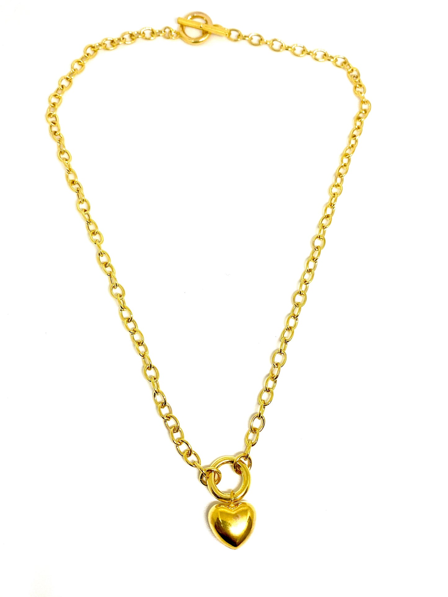 Yellow Gold Over Silver 925 Diamond Cut Oval Rolo Link Chunky Necklace