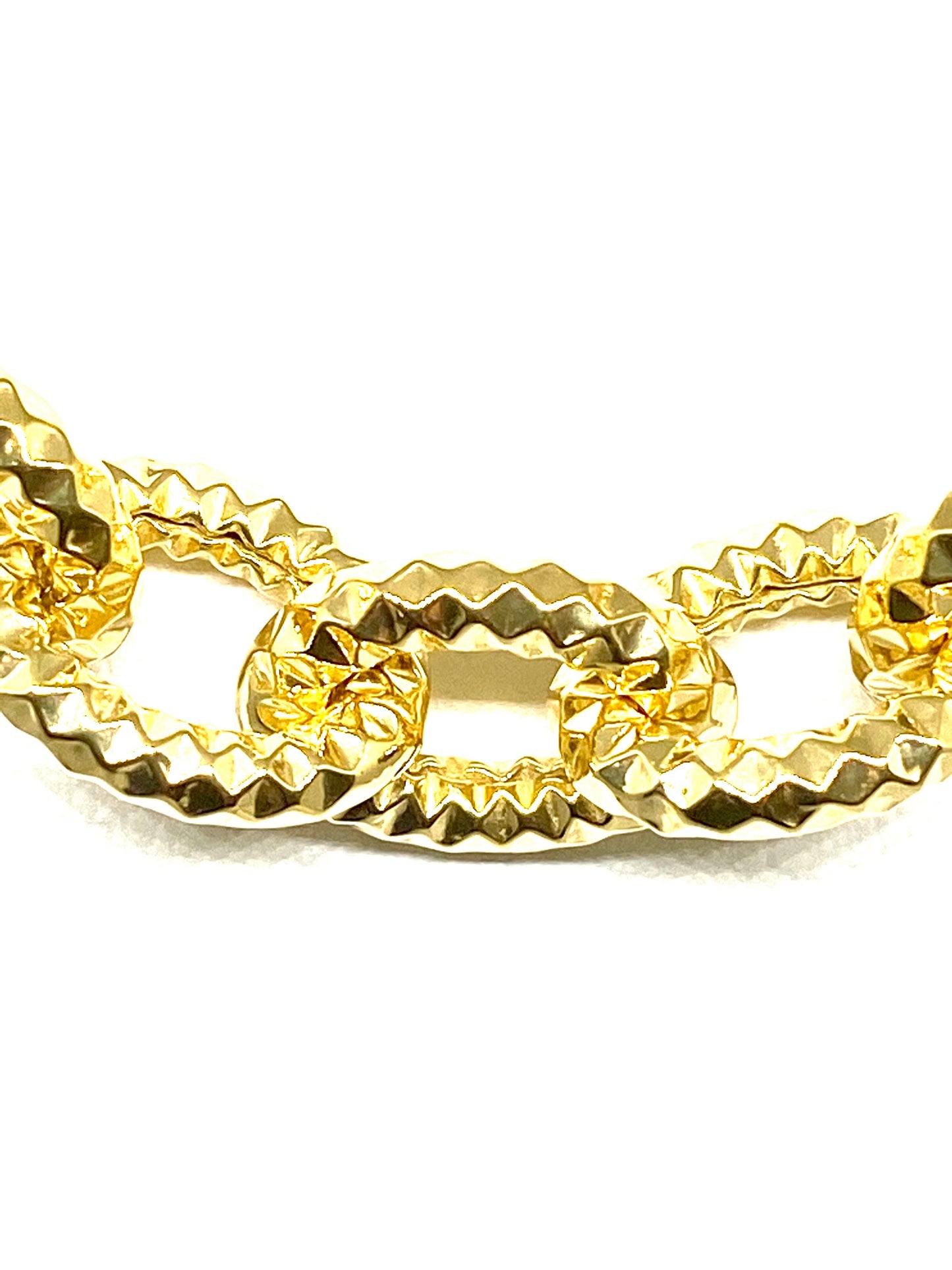 Yellow Gold Over Silver Diamond Cut Oval Rolo Link Chunky Necklace