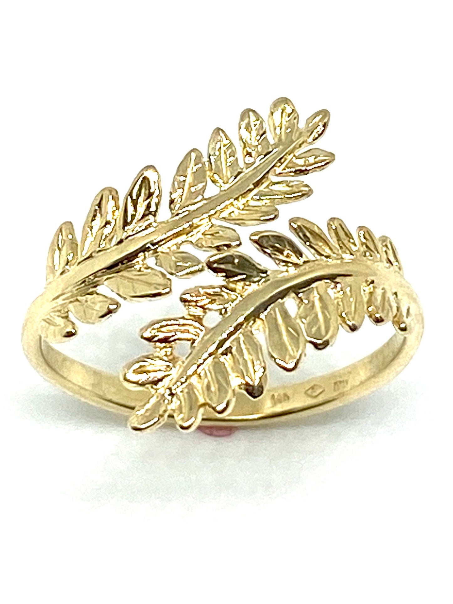 Yellow Gold Olive Branch Leaf Bypass Band Ring Size
