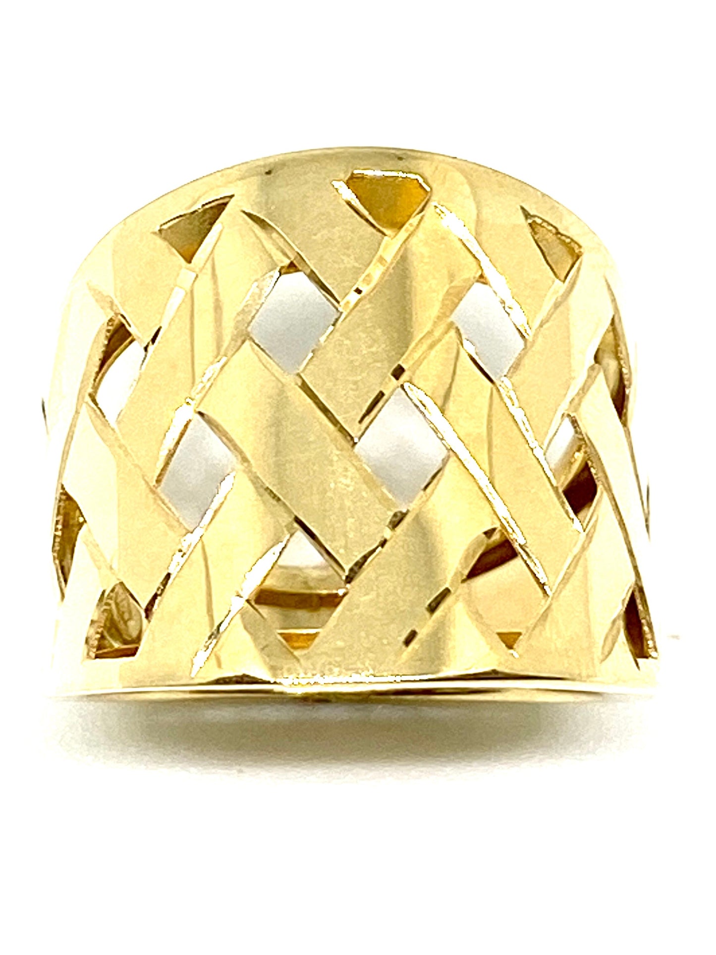 Yellow Gold Wide Woven Lattice Design Statement Ring Size