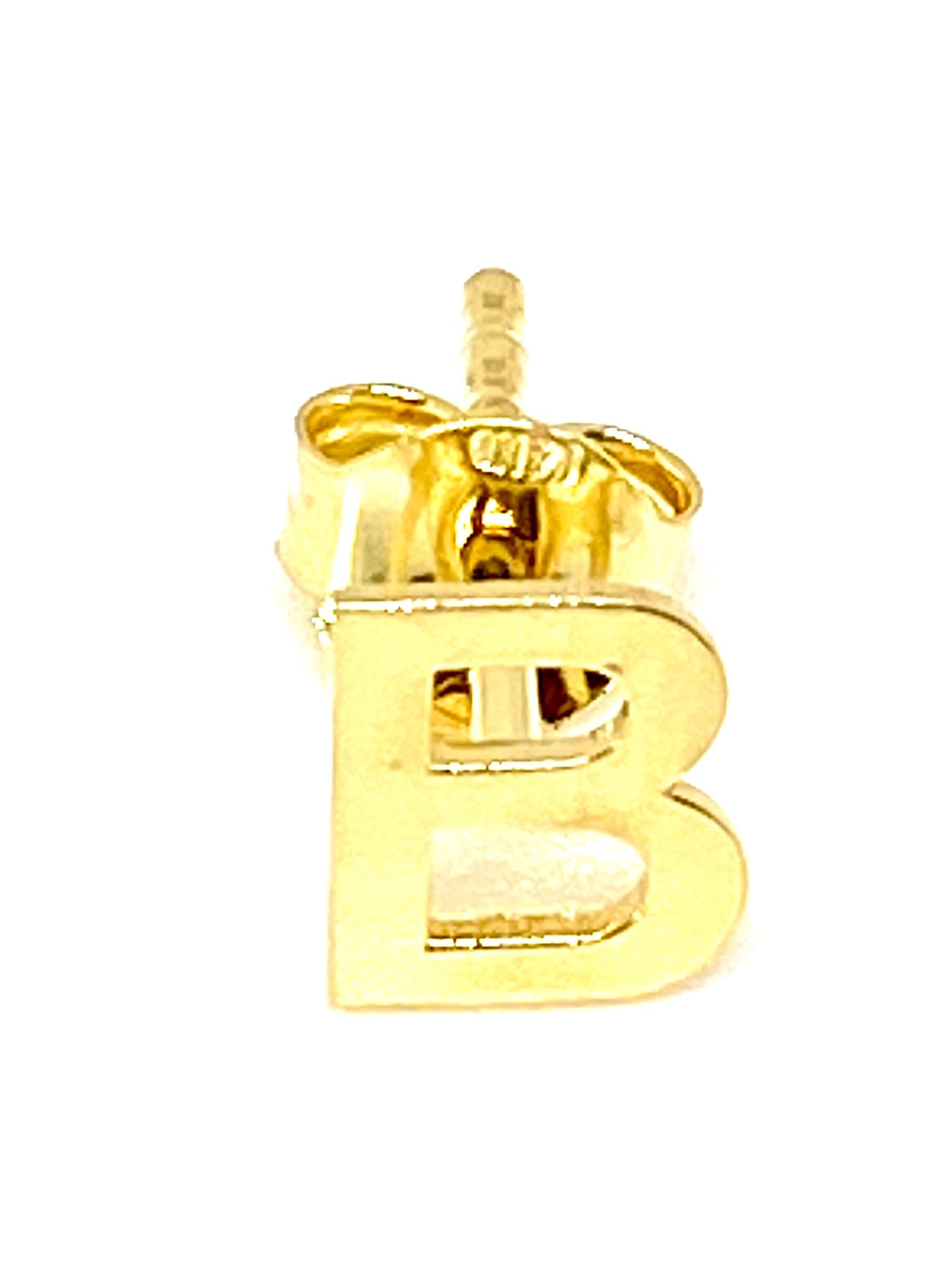 Unisex Yellow Gold Initial Letter B Single Stud Earring