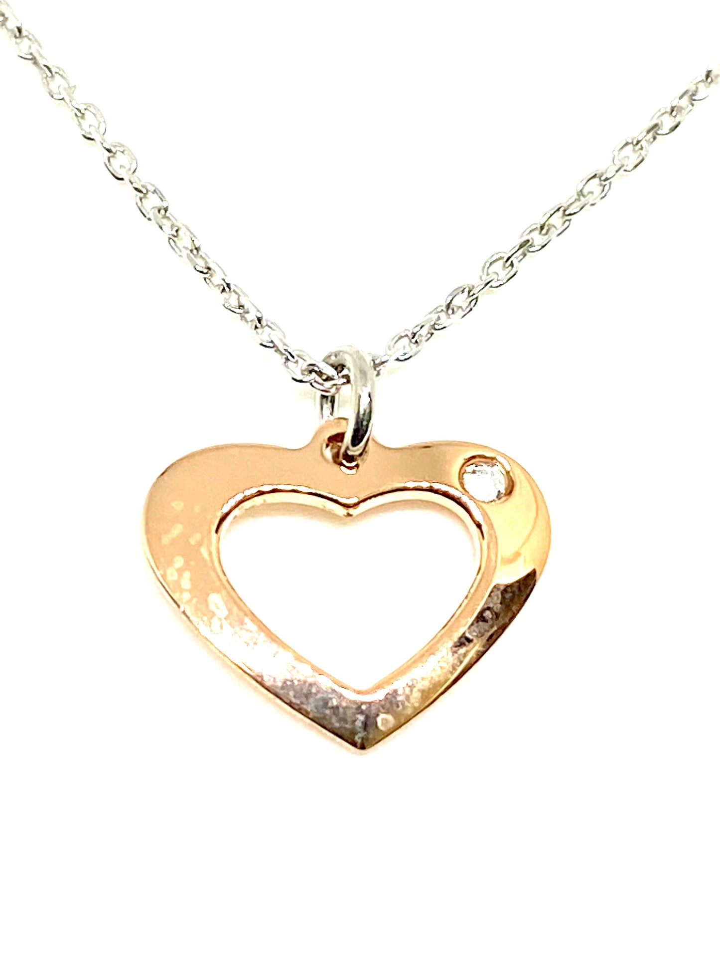 Sterling Silver Pink/White Heart adjustable Necklace