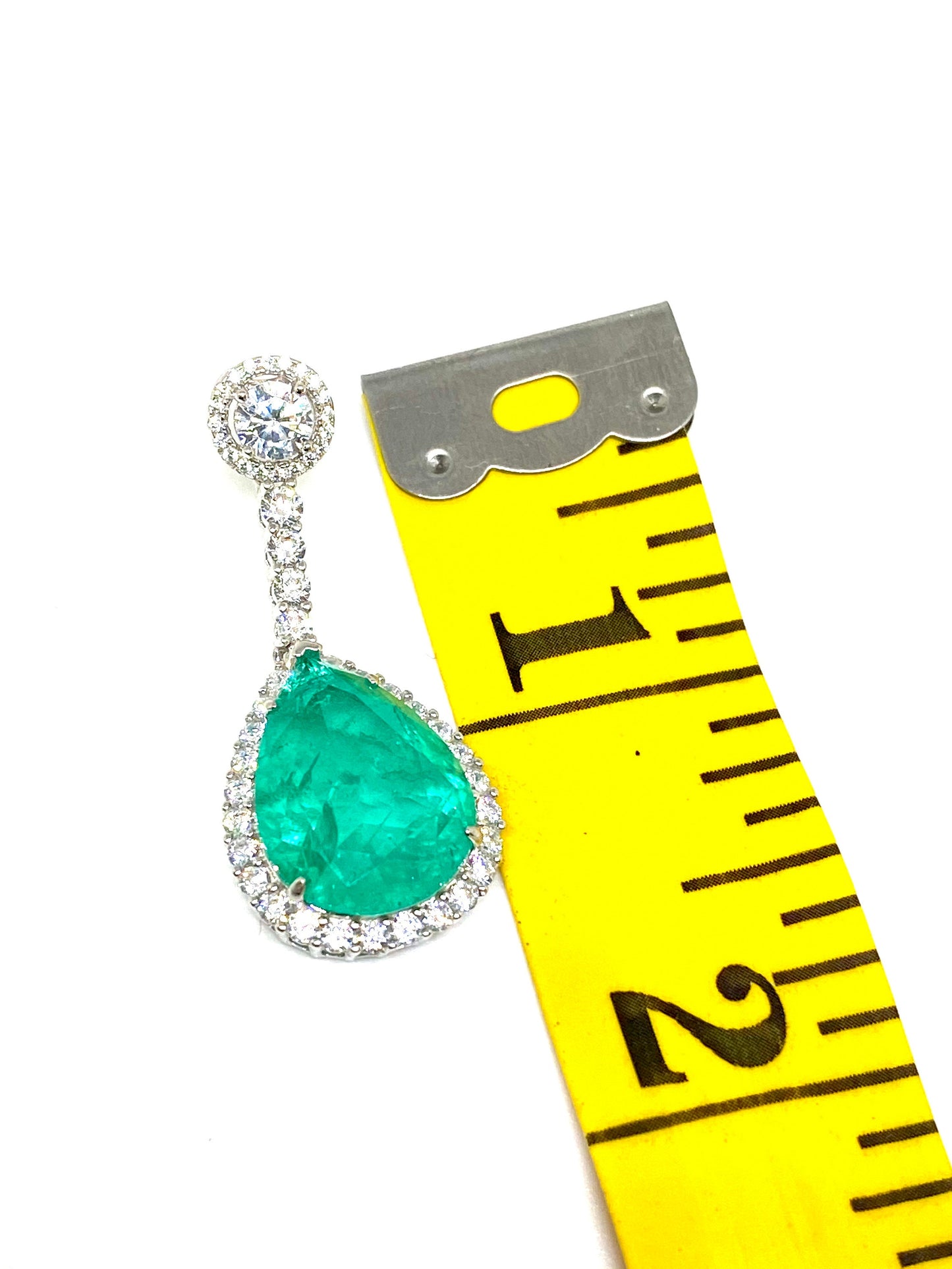 Sterling Silver Dangling Pear Shape Emerald Drop cz Earrings