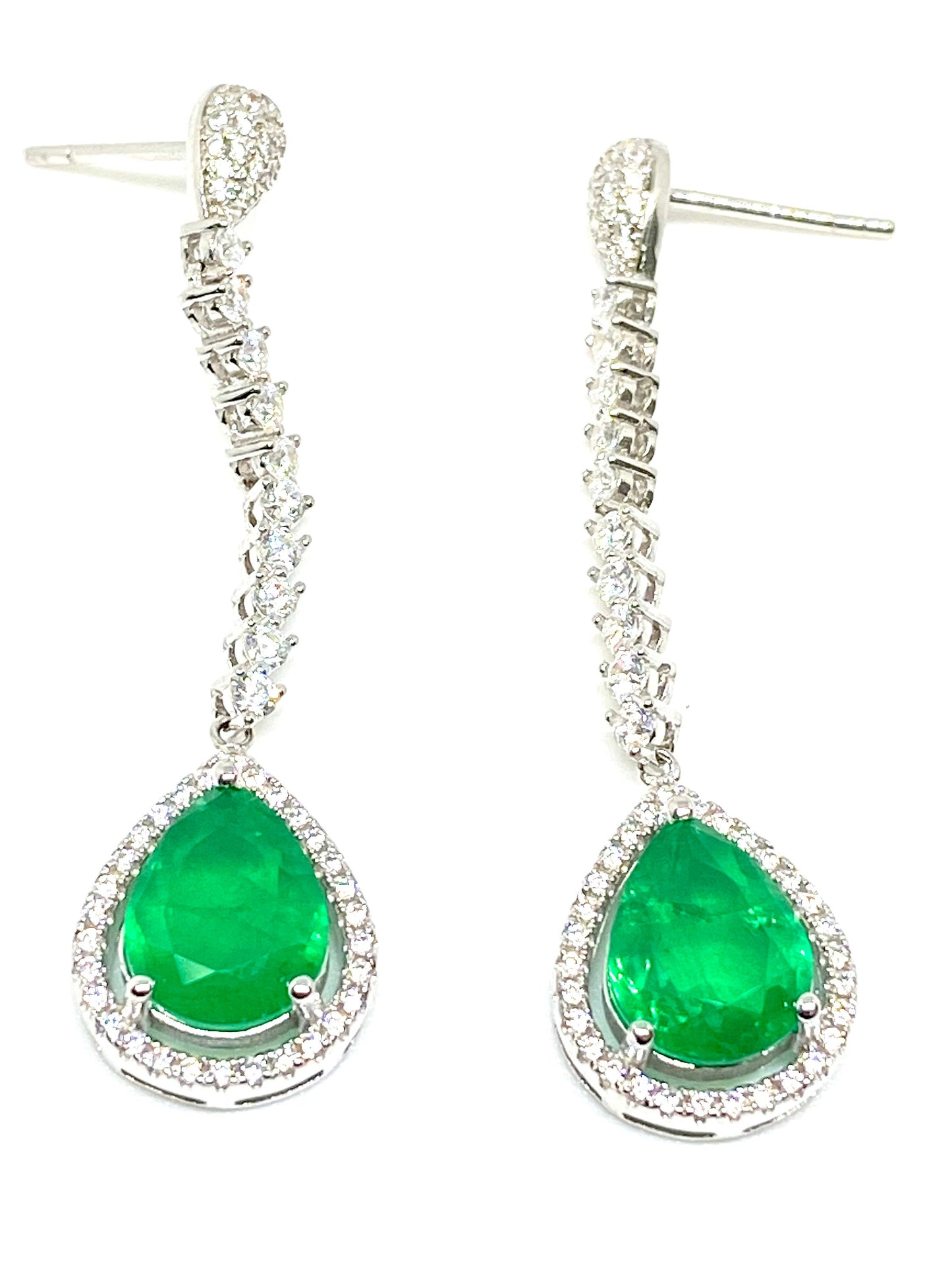 Sterling Silver Emeralds Dangling cz Earrings