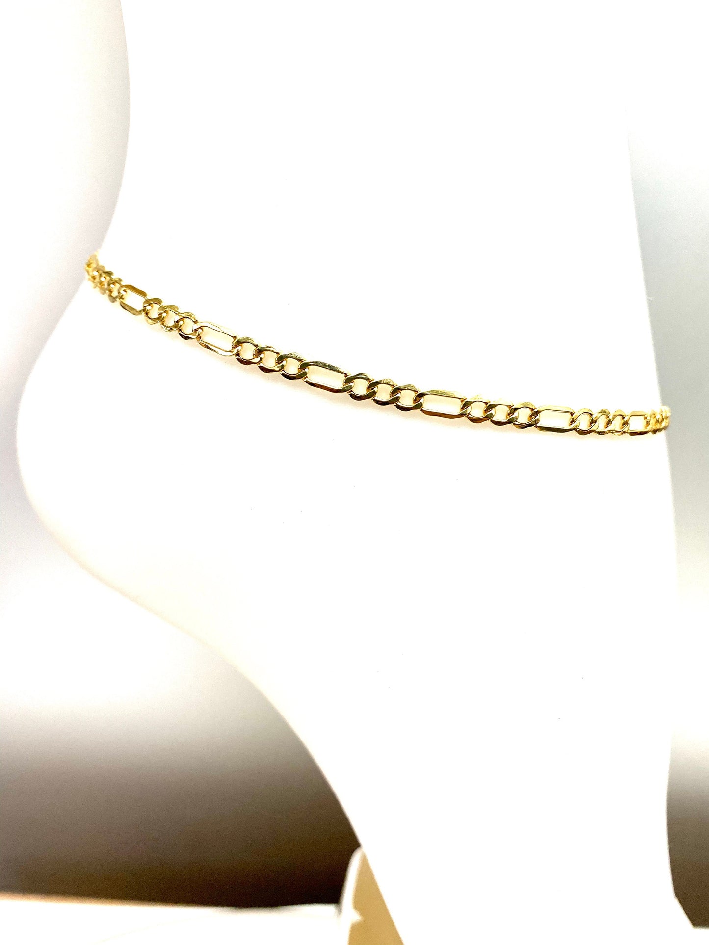 Yellow Gold High Polish Figaro Link Chain Anklet Bracelet