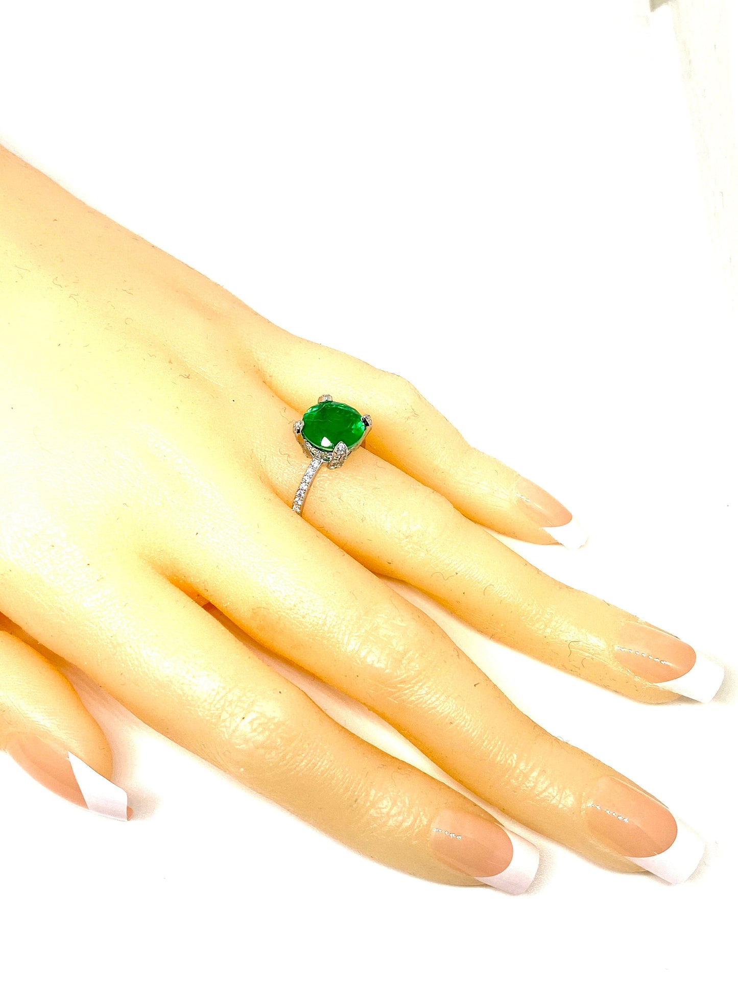 White Gold Over Sterling Silver Pave Solitaire Engagement Emerald CZ Ring