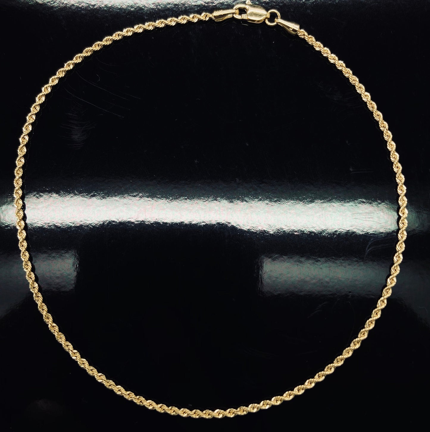 Yellow Gold High Polish Rope Link Chain Anklet Bracelet