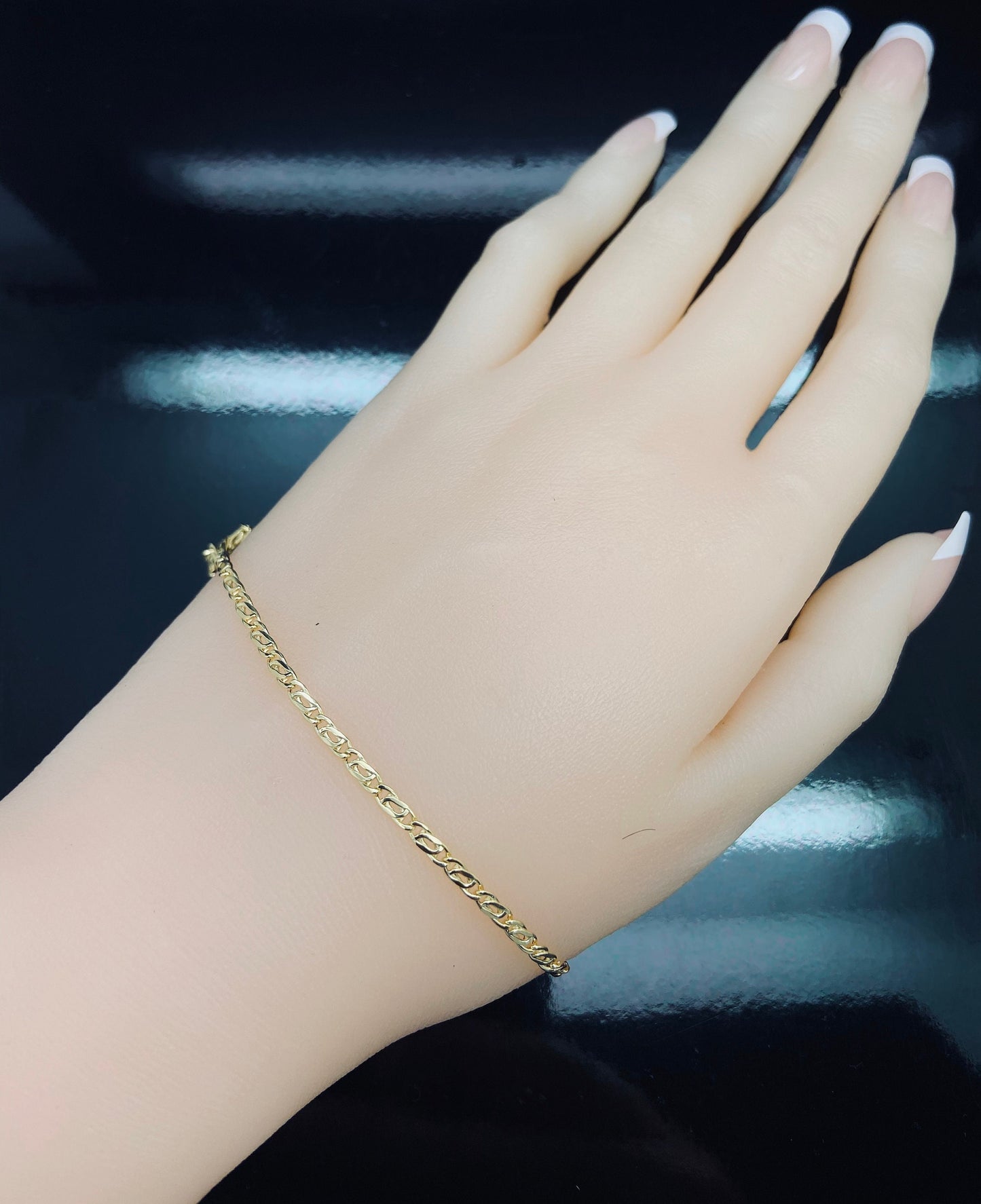 Yellow Gold High Polish Flat Anchor Link Chain Anklet Bracelet