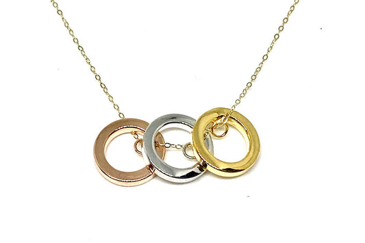 Multi Color Gold 3 Ring Pendant Chain Necklace