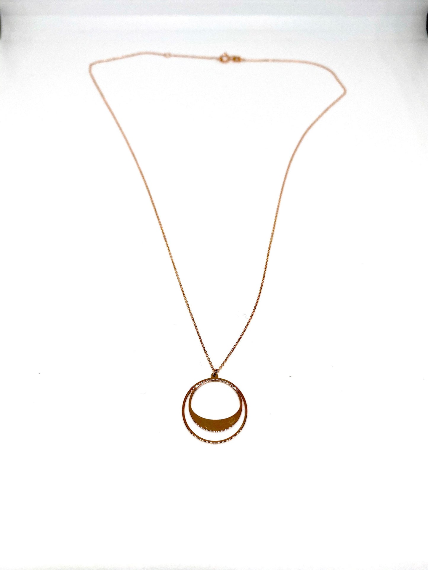 Rose Gold Graduated Circle Half Moon Pendant Chain Necklace