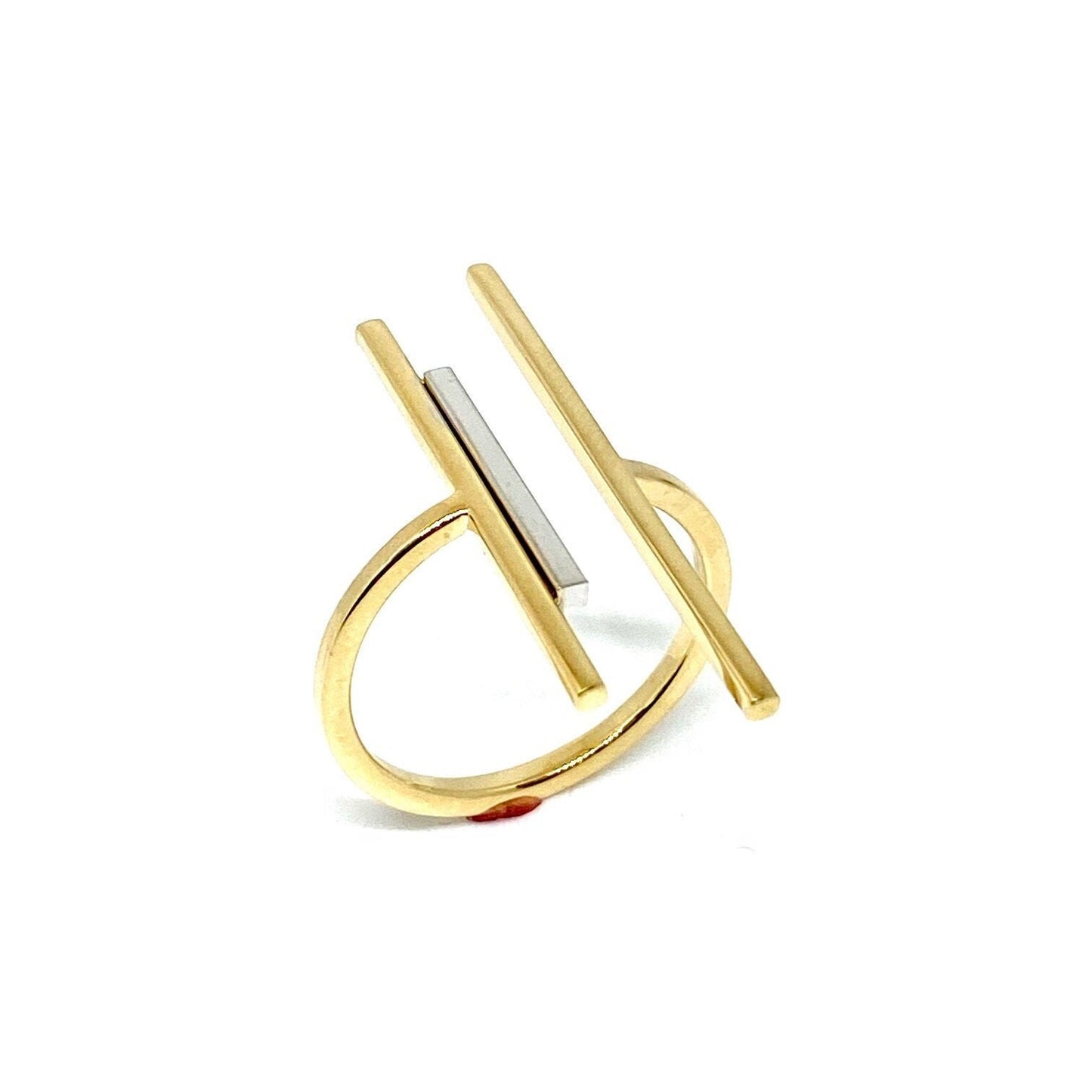 Yellow & White Gold Triple Bar Open Modernist Cocktail Ring