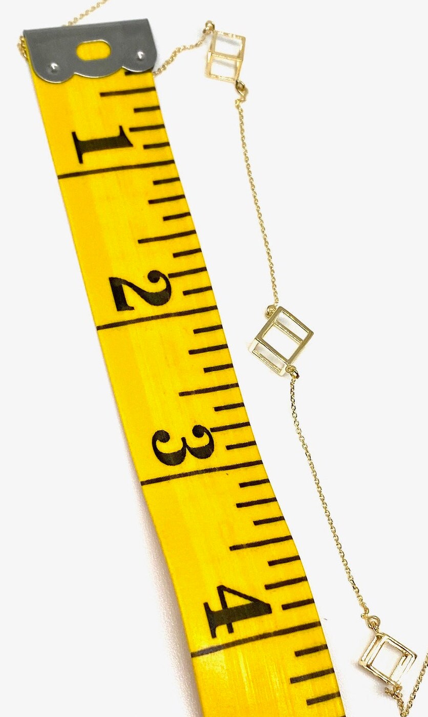 Yellow Gold 3D Cube Square Station Pendant Chain Necklace