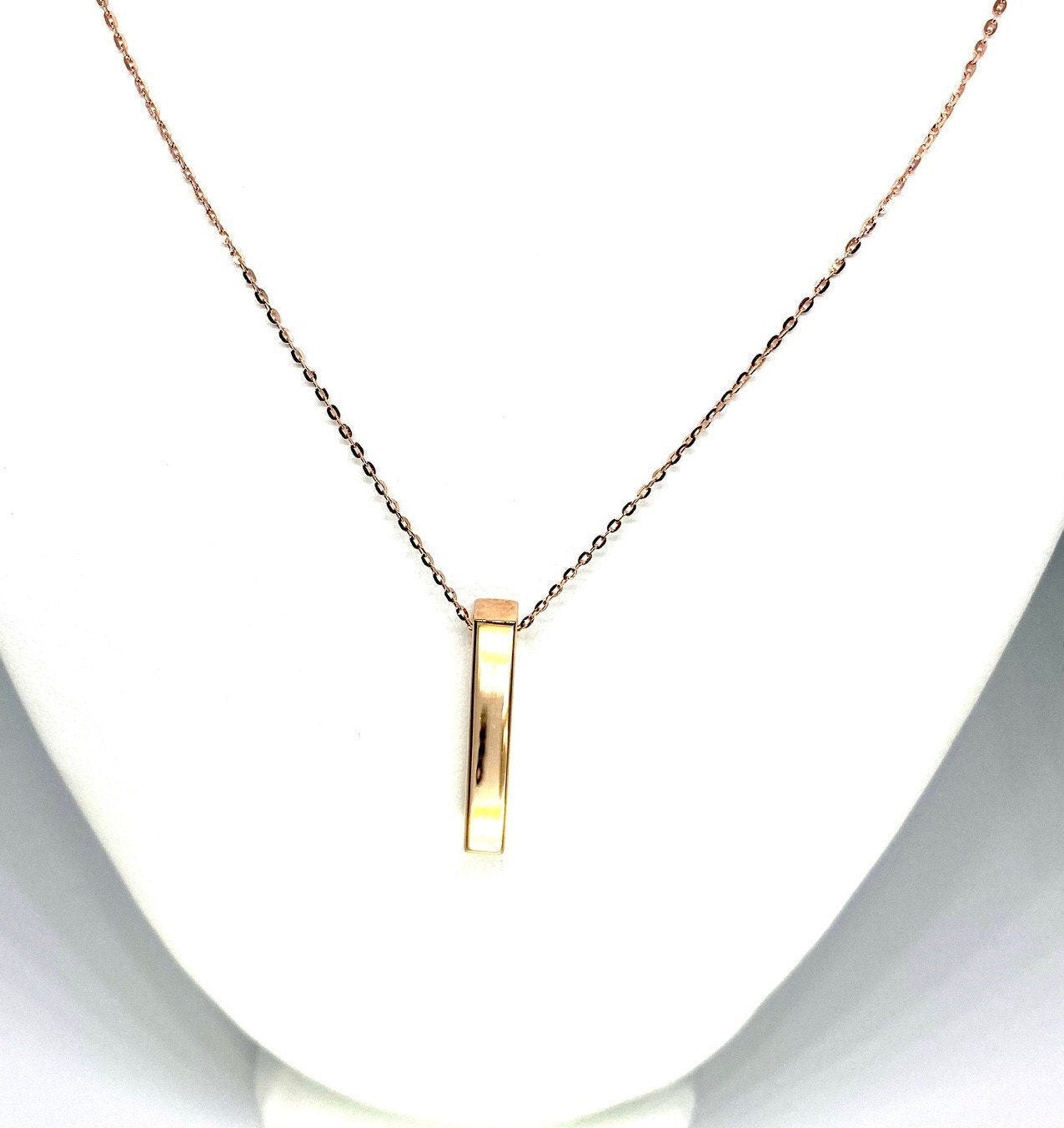 Rose Gold Long Rectangular Bar Drop Pendant Chain Necklace