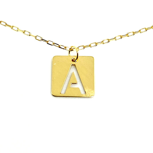 Yellow Gold Initial Letter A Dangle Pendant Chain Necklace