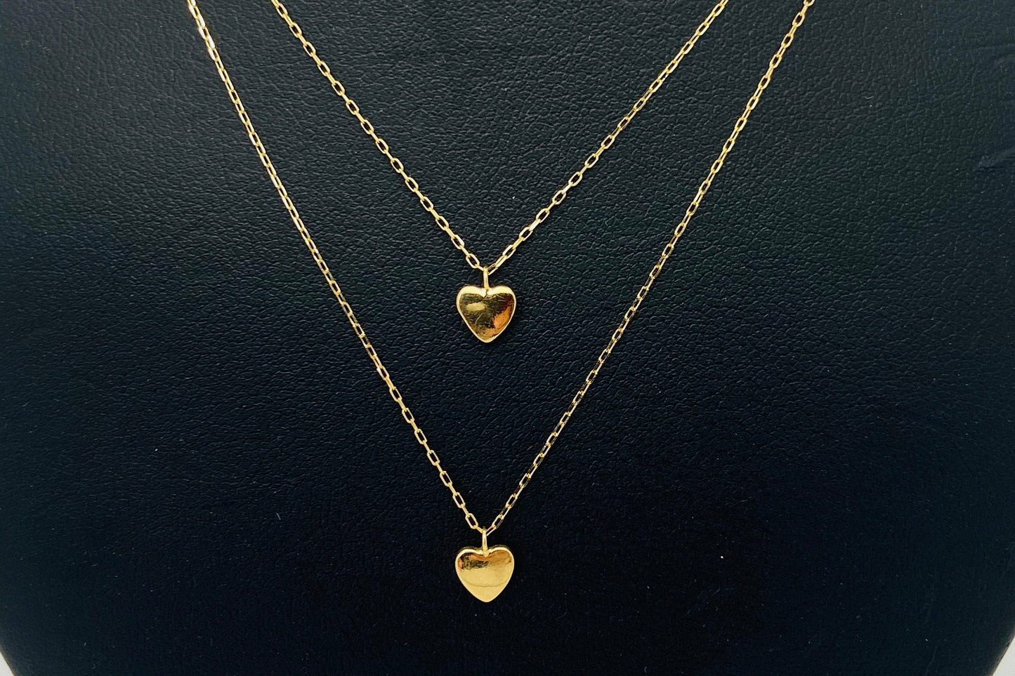 Yellow Gold 2 Layer Lariat Heart Dangle Pendant Chain Necklace