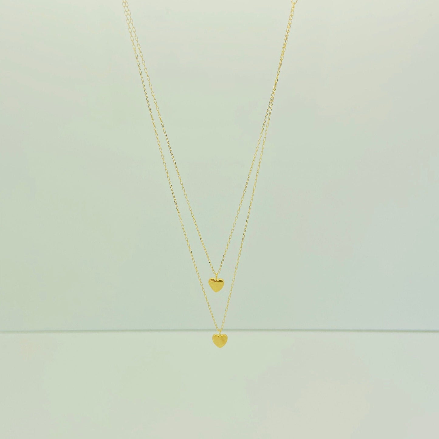 Yellow Gold 2 Layer Lariat Heart Dangle Pendant Chain Necklace