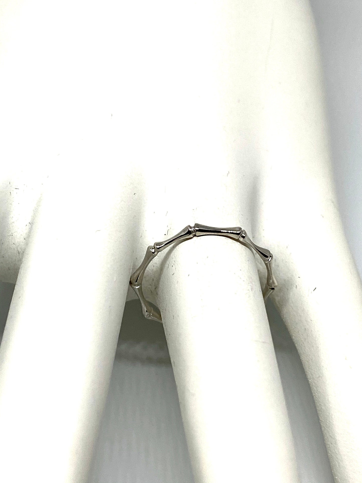 White Gold Bamboo Design Stackable Band Ring