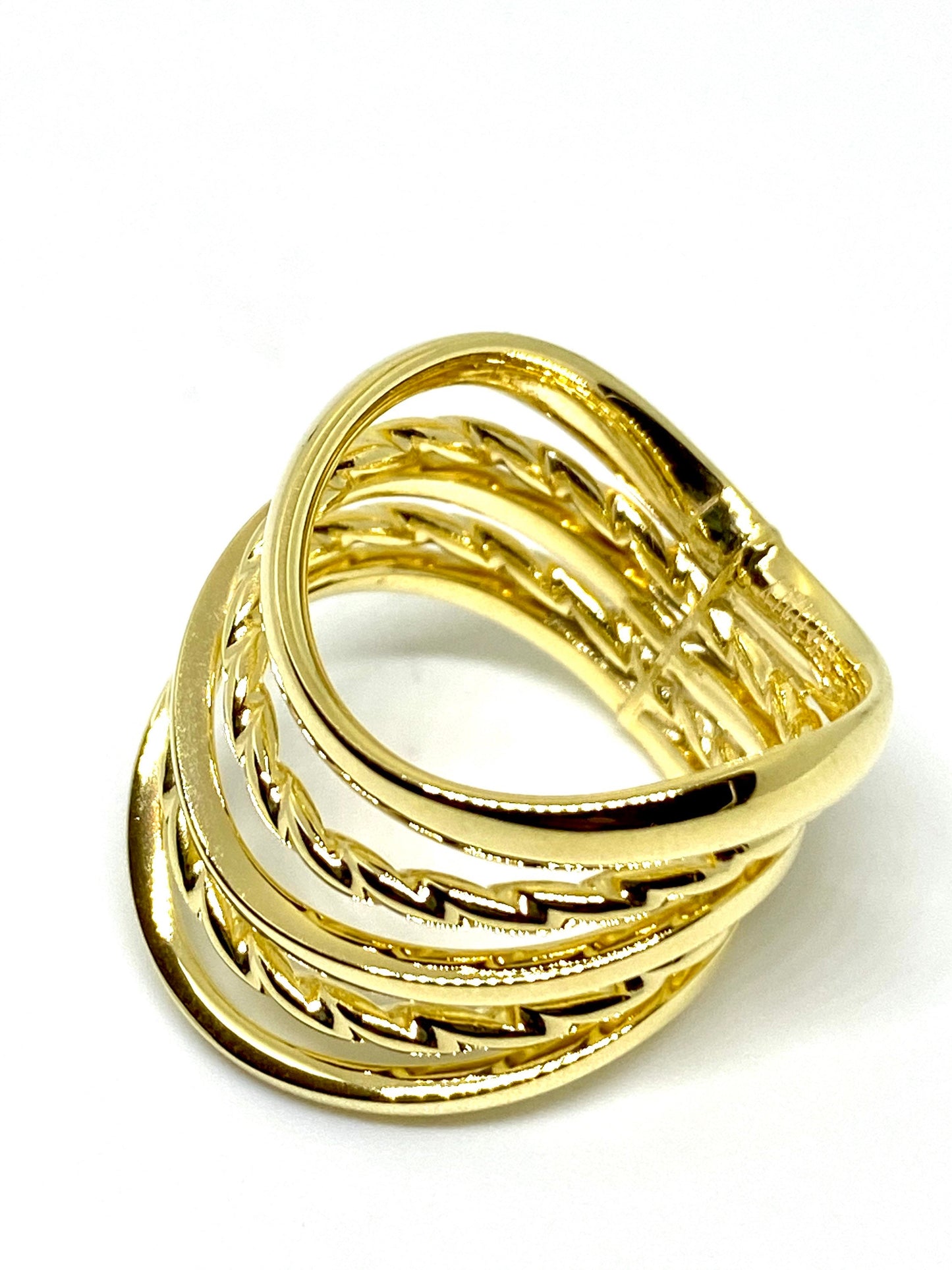 Yellow Gold 5 Row Wavy Wide Statement Cocktail Ring