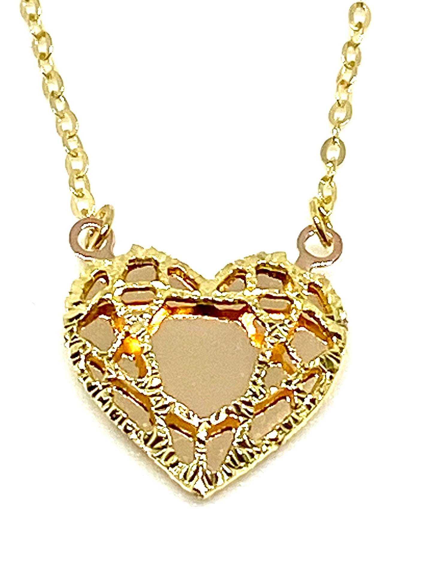 Yellow Gold High Polish Filigree Heart Pendant Chain Necklace