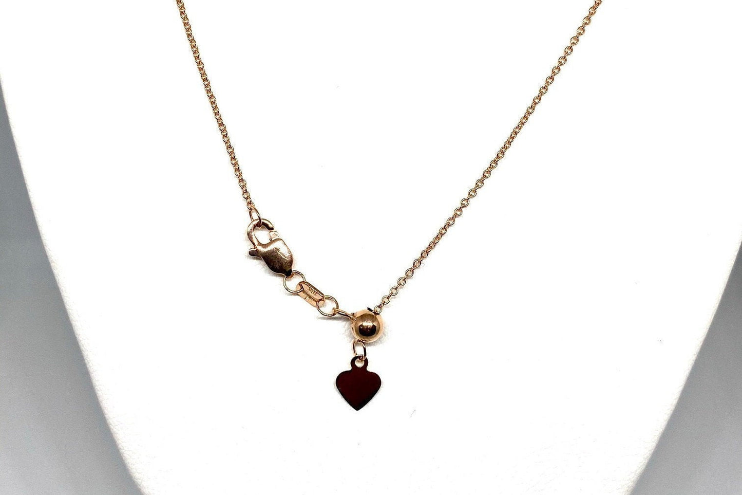 Rose Gold Rolo Cable Link Chain Heart Tag Adjustable Necklace