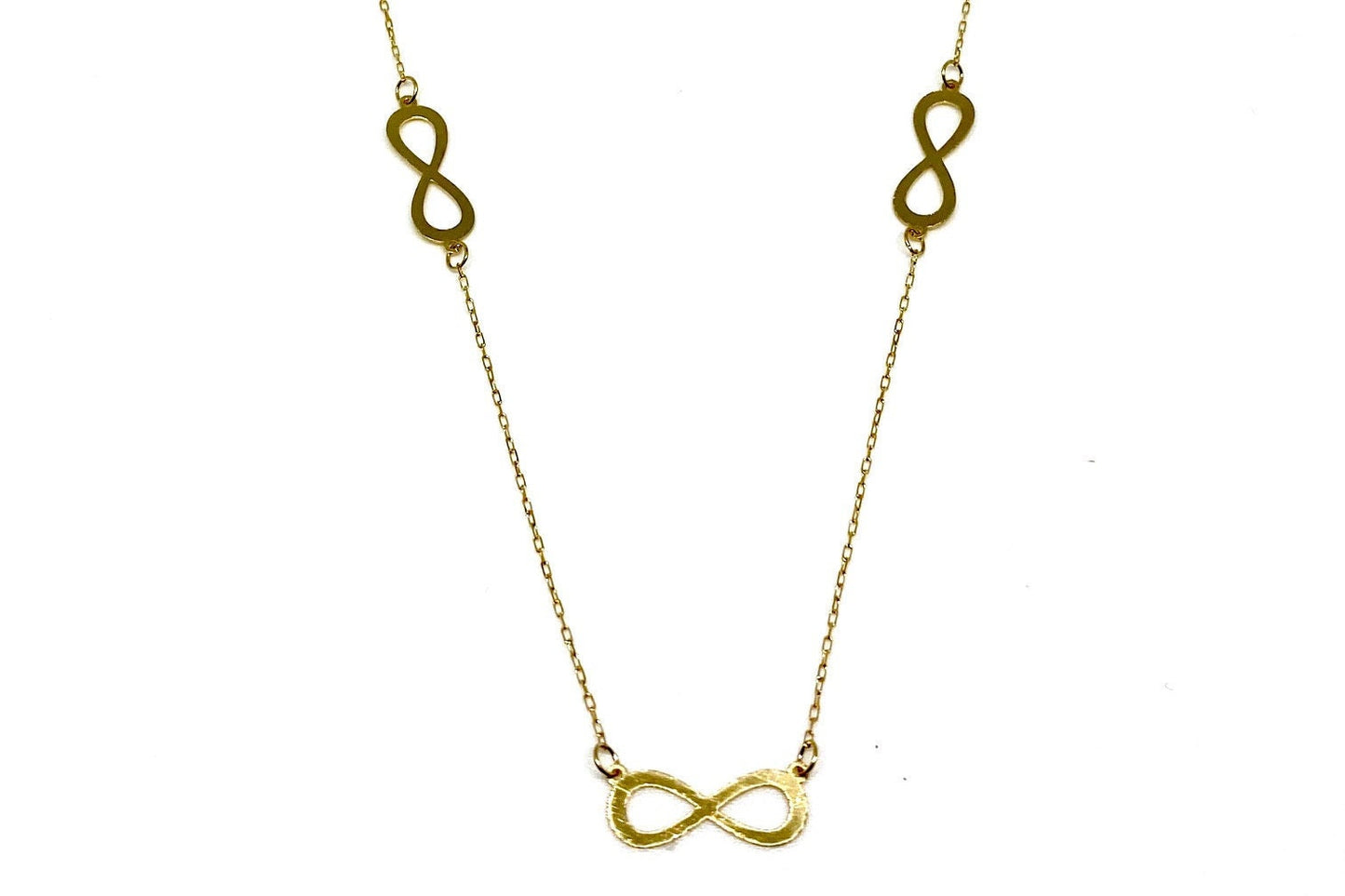 Yellow Gold Infinity Station Pendant Chain Link Necklace