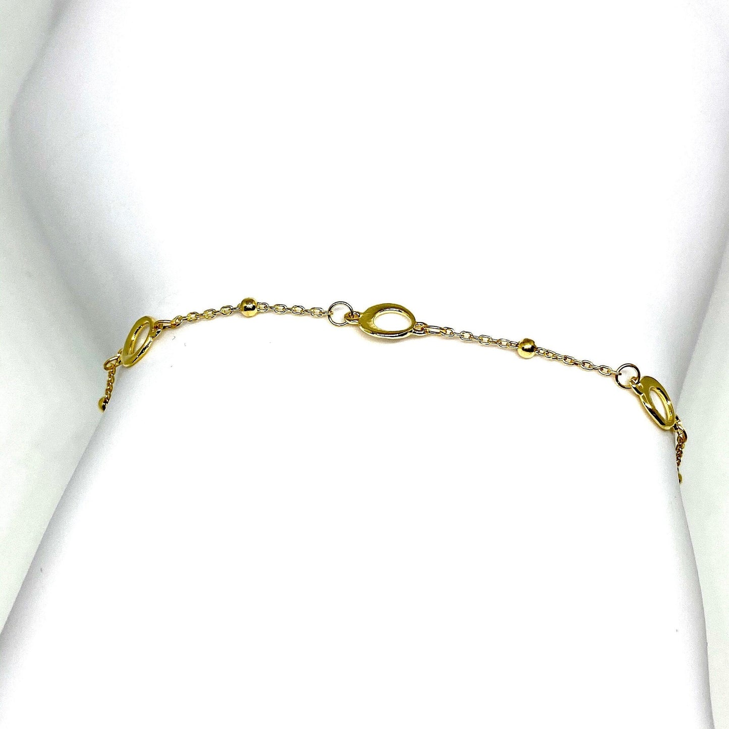 Yellow Gold Circles & Beads Station Adjustable Chain Bracelet