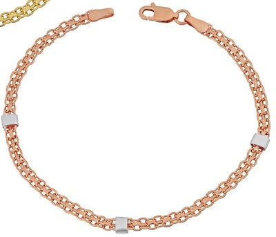 Rose Gold Bismark Link White Cube Station Chain Bracelet